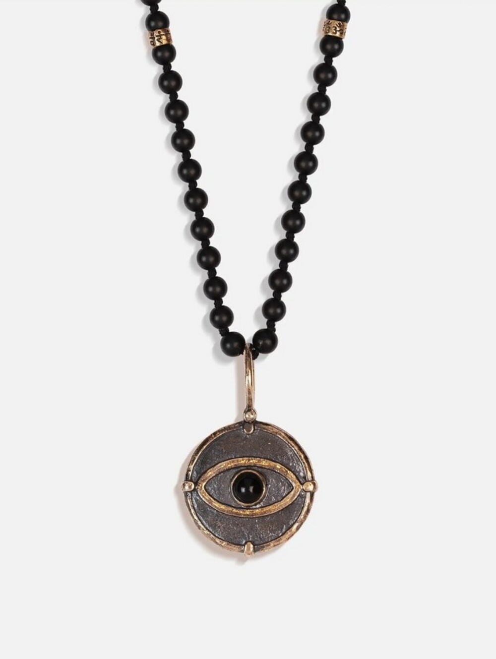 Karma and Luck Deep Consciousness Matte Onyx Evil Eye Pendant Necklace Unisex